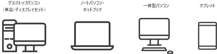 デスクトップパソコン（単品・ディスプレイセット）、ノートパソコン・ネットブック、一体型パソコン、タブレット