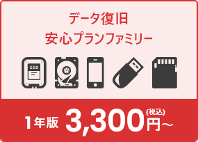 データ復旧安心プランファミリー　1年版　3300円～