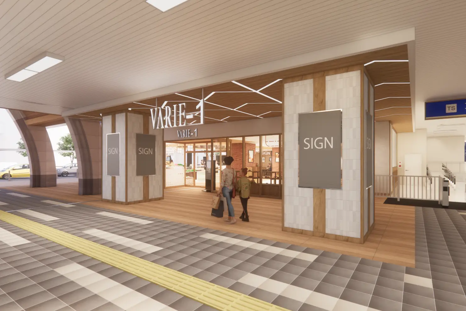 東武スカイツリーライン草加駅直結の商業施設「草加ヴァリエ VARIE1」におけるビジュアライズの実例。Enscapeによるレンダリング結果