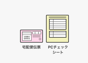 下取りサービス案内用紙と宅配便伝票とPCチェックシートの絵