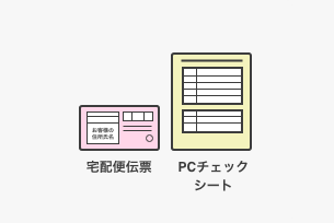 下取りサービス案内用紙と宅配便伝票とPCチェックシートの絵