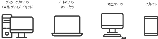 デスクトップパソコン（単品・ディスプレイセット）、ノートパソコン・ネットブック、一体型パソコン