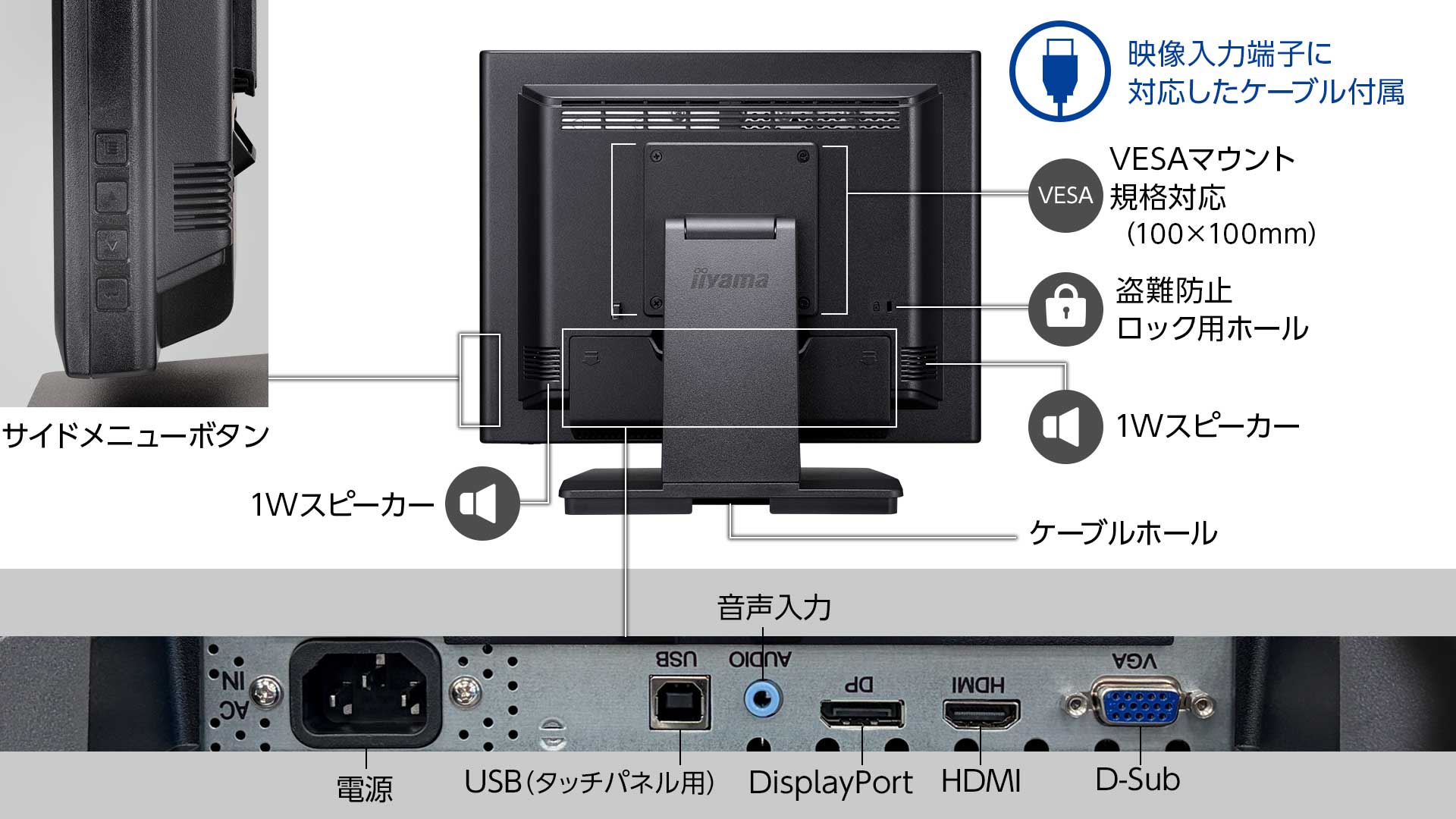 ケーブルホルダーとカバーで背面もすっきりきれい