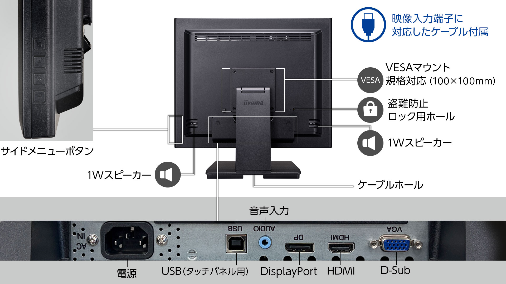 ケーブルホルダーとカバーで背面もすっきりきれい