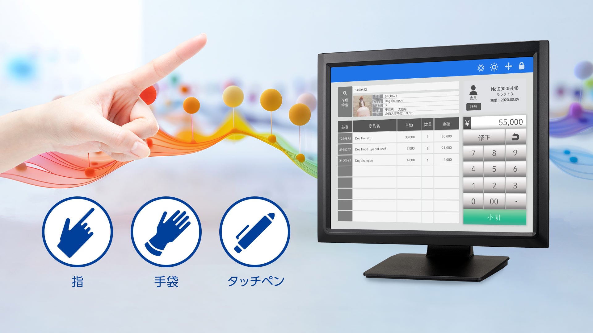 抵抗膜方式タッチパネルを採用
