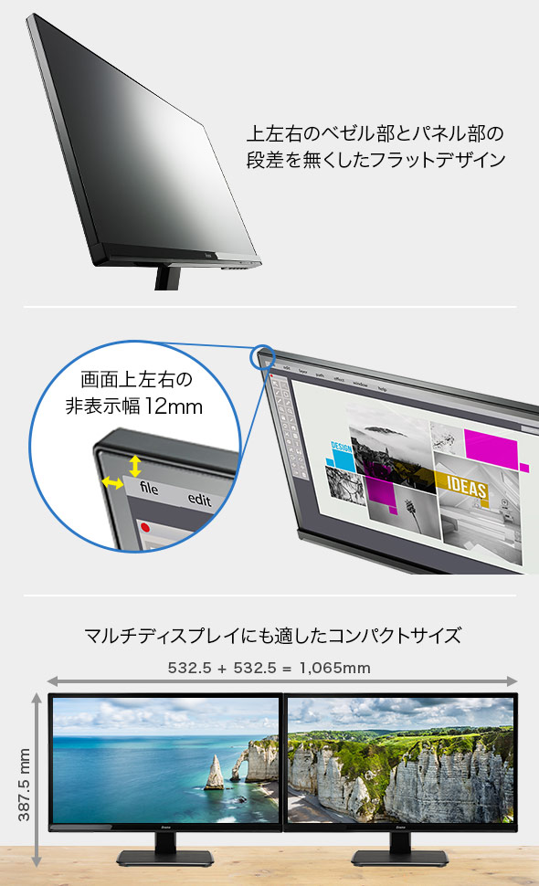 3辺フレームレスフラットデザイン