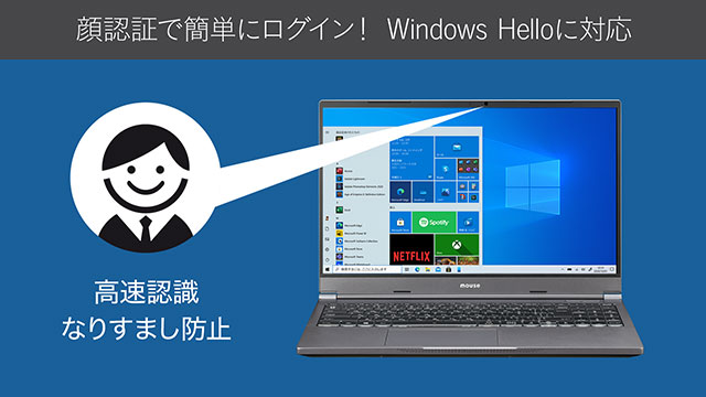 Windows のログインに使用可能なWindows Hello対応 顔認証カメラを搭載