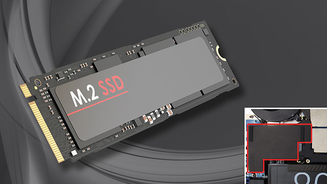 ヒートシンク付きで高速なSSDを最大2基搭載可能