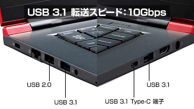 USB3.1 転送スピード：10Gbps