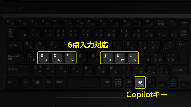 6点入力対応キーボード+Copilotキーを搭載し、様々な用途で便利に
